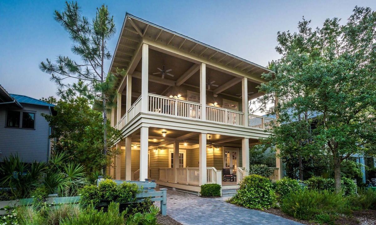 Watercolor House | Beautiful Camp District Retreat with Wraparound Decks and Beach Club Access