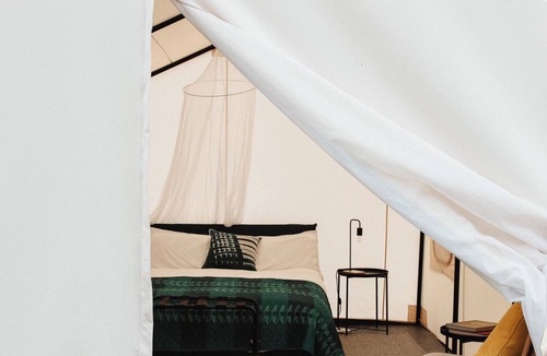 Canoncito RV Rental | 2 Person glamping tent with one Queen Bed