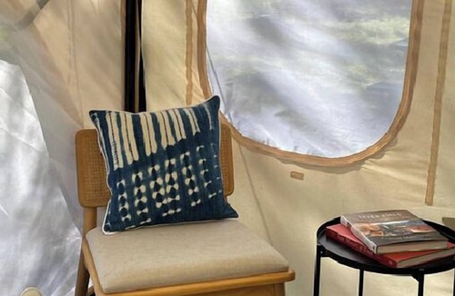 Canoncito RV Rental | 2 Person Glamping tent with one Queen Bed @ Field Trip NM .