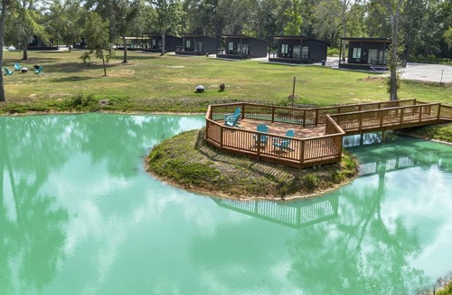 Waller House | Modern Farmhouse Cargo Home Retreat with Pool & Goats near Houston in Hempstead, Texas