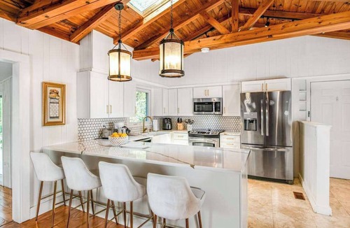Flat Rock House | Modern lake-front home, dog-friendly, dock, hot tub, deck, pool, tennis, wifi