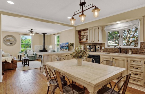 Fredericksburg House | Peach Orchard Haus: 4 Blocks From Main St. | Outside Fire Pit | Deck | King Beds