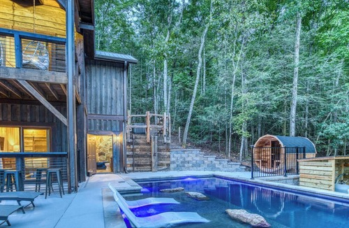 Blue Ridge Cabin | Pool, Barrel Sauna, Hot Tub, 4 King Suites, Tree-top Playground!