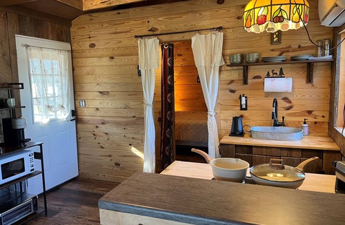 Wildwood Cabin | Romantic Cabin -Also available RV pad w/hookups -Heated Outside Shower & Soaker Tub - Mountain Views