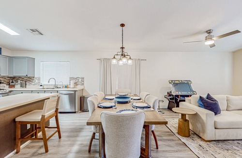 Canyon Ridge West House | Spacious desert home with hot tub, covered patio, grill, & modern finishes
