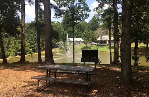 Zwolle Cabin | Spacious Waterfront Cabin with Stocked Pond Views & Resort Amenities near Zwolle, Louisiana