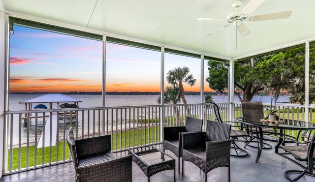 Dog-friendly lakefront home with fast WiFi, central AC, patio, & game room