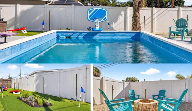 Family Heated Pool Putting Green Pac-Man Near Beach