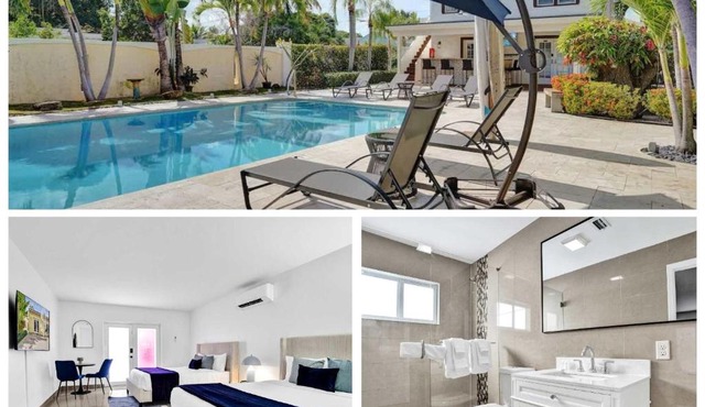 Modern Suite w Patio & Pool 2 Queen Beds