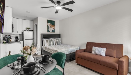 Standard Full Bed Studio with Kitchen & Sofa